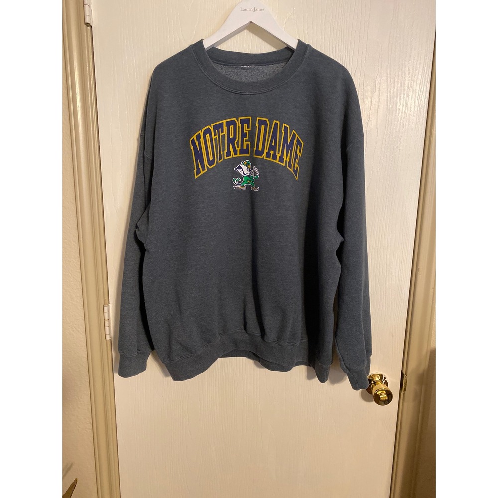 Notre Dame Fighting Irish Mens Crewneck Sweatshirt Gray Leprechaun XL 0525